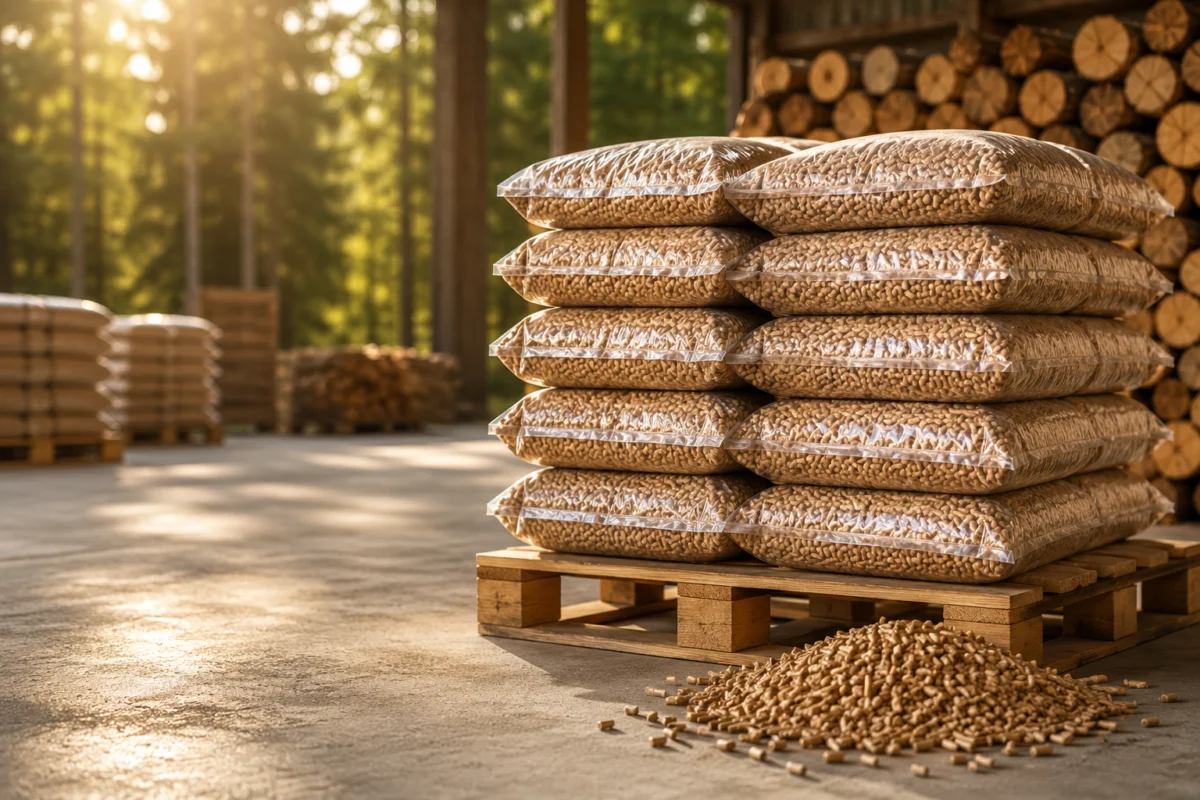 Holzpellets auf Palette